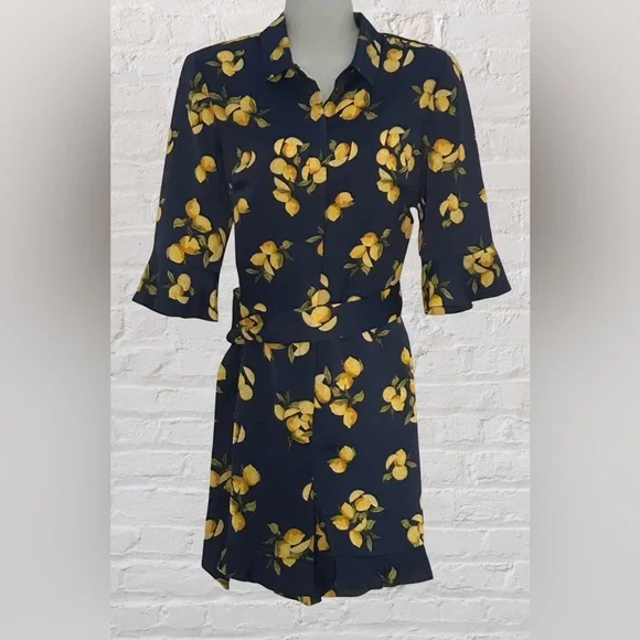 Banana Republic Navy Lemon All Over Print Romper With Ruffles Size 4 Money - Picture 2 of 9